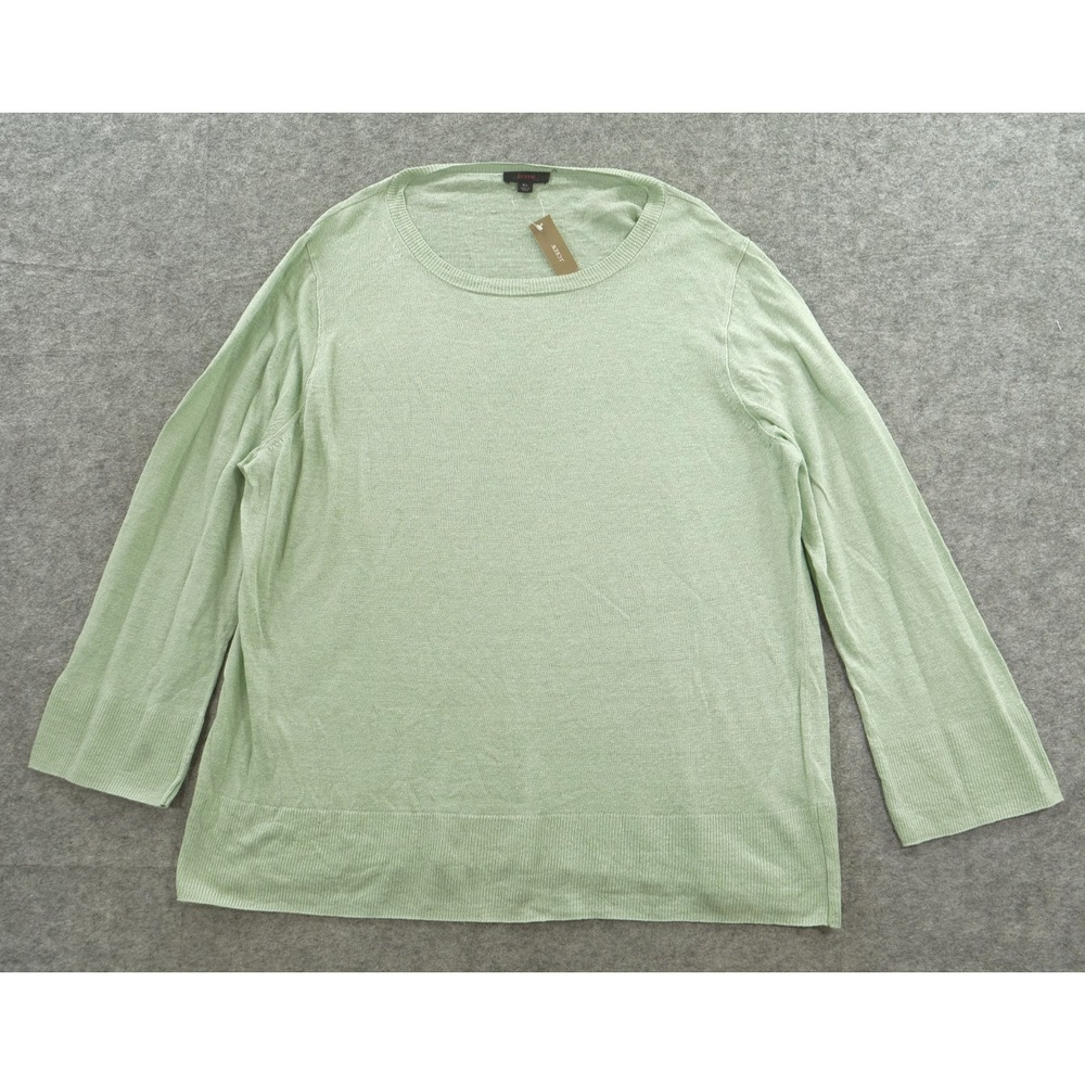 J Crew Sweater Womens Extra Large Green Linen Relaxes Round Neck Long Sleeve New